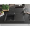 Mexen Cesar 1-bowl granite sink with drainer and Aster kitchen tap, black speckled - 6514-76-73450-70-B