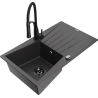 Mexen Cesar 1-bowl granite sink with drainer and Aster kitchen tap, black speckled - 6514-76-73450-70-B