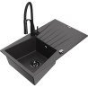 Mexen Cesar fregadero de granito de 1 seno con escurridor y grifo de cocina Aster, negro moteado - 6514-76-73450-70-B