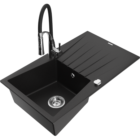 Mexen Cesar fregadero de granito 1-tazón con escurridor y grifo de cocina Aster, negro - 6514-77-73450-07