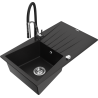 Mexen Cesar 1-bowl granite sink with drainer and Aster kitchen faucet, black - 6514-77-73450-07