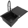 Mexen Cesar 1-bowl granite sink with drainer and Aster kitchen tap, black - 6514-77-73450-07-B