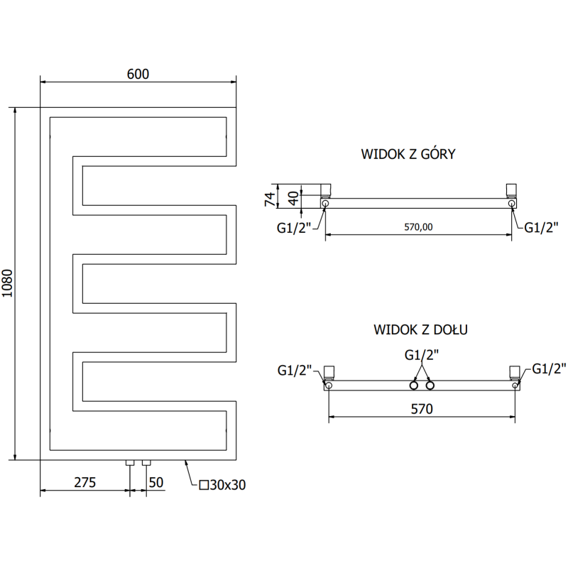 Mexen Floryda decorative radiator 1080 x 600 mm, 358 W, black - W206-1080-600-00-70