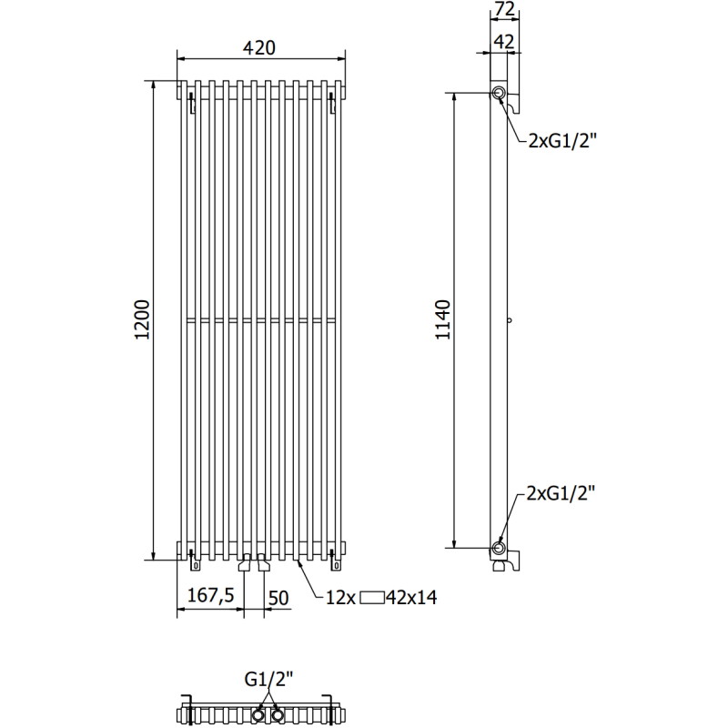 Mexen Kansas dekoratiivne radiaator 1200 x 420 mm, 842 W, must - W204-1200-420-00-70