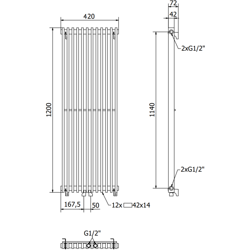 Mexen Kansas radiatore decorativo 1200 x 420 mm, 842 W, nero - W204-1200-420-00-70