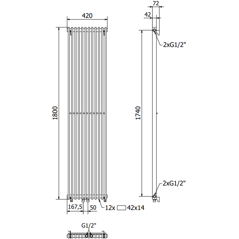 Mexen Kansas dekoratīvais radiators 1800 x 420 mm, 1242 W, melns - W204-1800-420-00-70