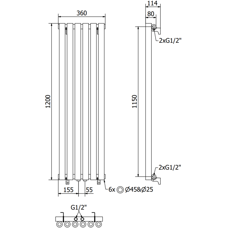 Mexen Nevada decoratieve radiator 1200 x 360 mm, 483 W, zwart - W201-1200-360-00-70