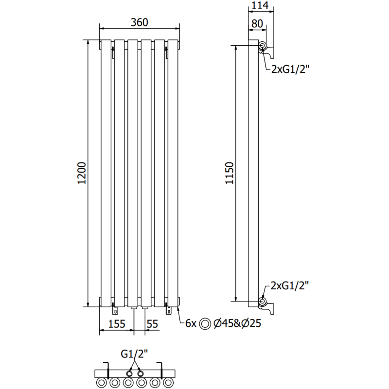 Mexen Nevada dekorativ radiator 1200 x 360 mm, 483 W, svart - W201-1200-360-00-70