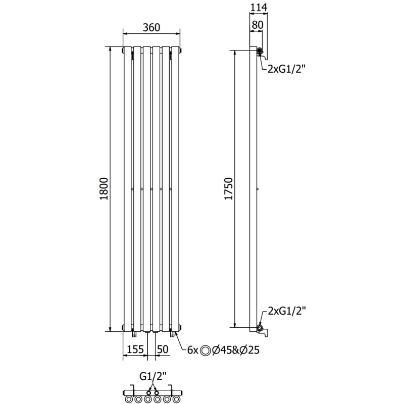 Mexen Nevada dekoratiivne radiaator 1800 x 360 mm, 705 W, must - W201-1800-360-00-70