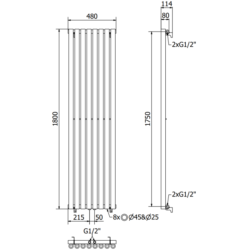 Mexen Nevada decorative radiator 1800 x 480 mm, 940 W, black - W201-1800-480-00-70