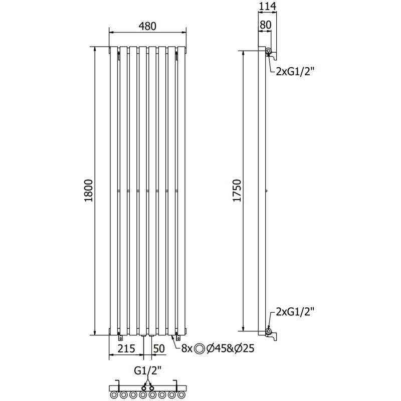 Mexen Nevada dekoratiivne radiaator 1800 x 480 mm, 940 W, must - W201-1800-480-00-70