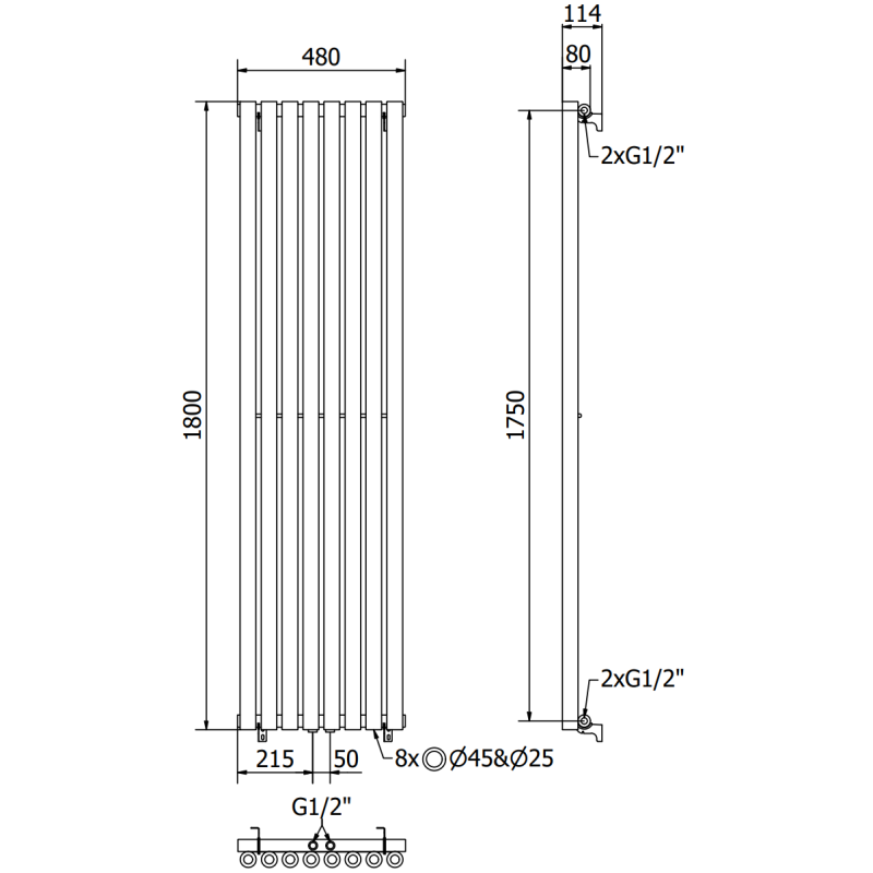 Mexen Nevada radiateur décoratif 1800 x 480 mm, 940 W, noir - W201-1800-480-00-70