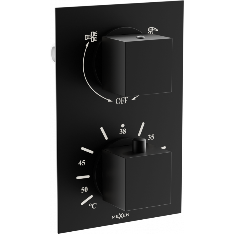 Mexen Cube Termostatisk badkar-duschblandare, 2-utgångar, svart - 77502-70