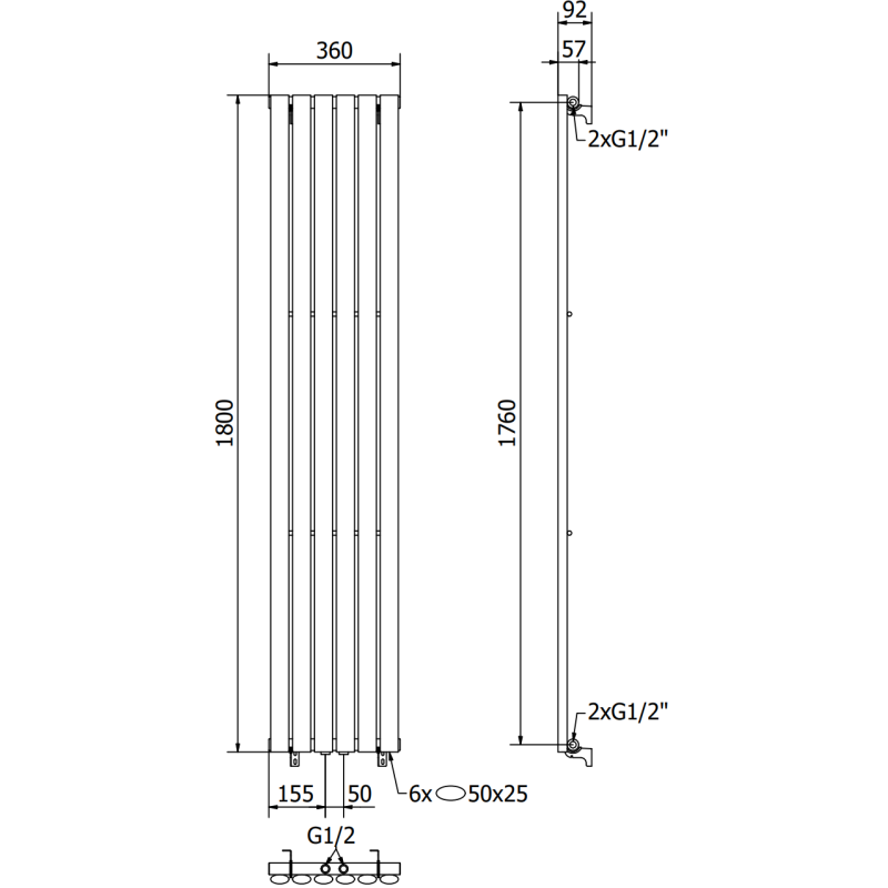 Mexen Oregon dekorativer Heizkörper 1800 x 360 mm, 604 W, weiß - W202-1800-350-00-20