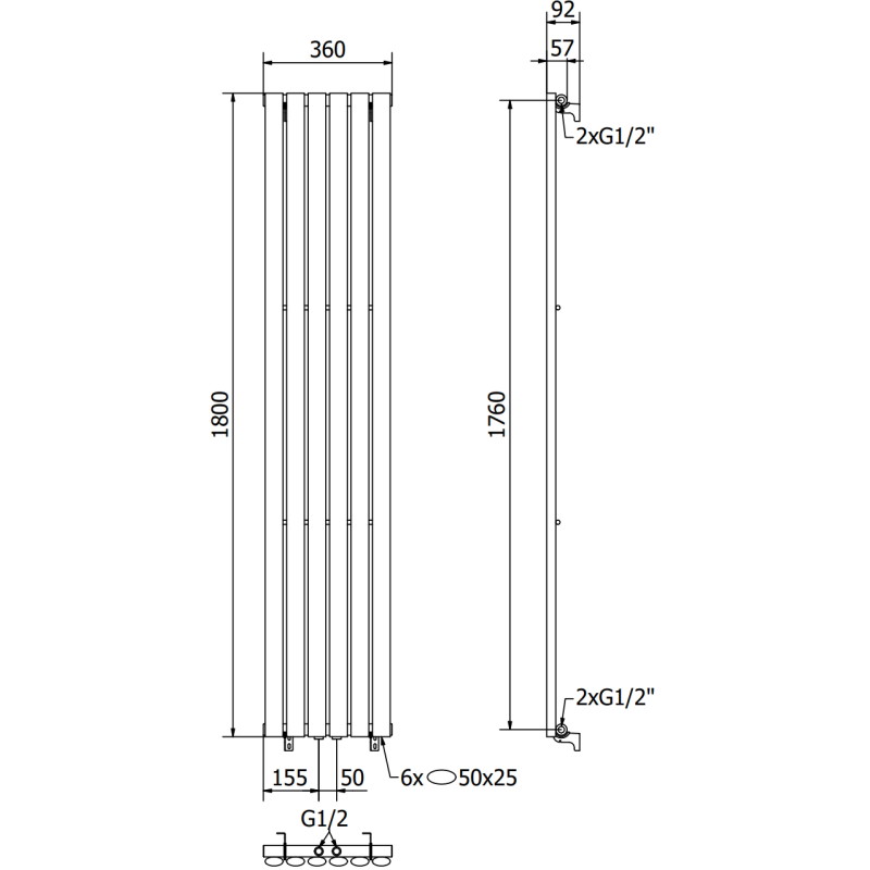 Mexen Oregon dekoratiivne radiaator 1800 x 360 mm, 604 W, must - W202-1800-350-00-70