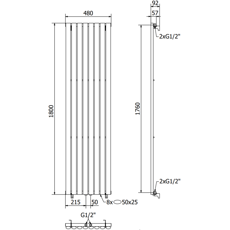 Mexen Oregon koristeellinen lämmitin 1800 x 480 mm, 805 W, valkoinen - W202-1800-490-00-20