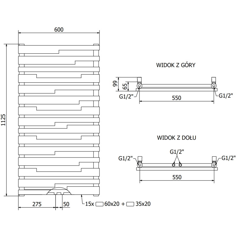 Mexen Provo dekoratiivne radiaator 1125 x 600 mm, 799 W, must - W209-1125-600-00-70