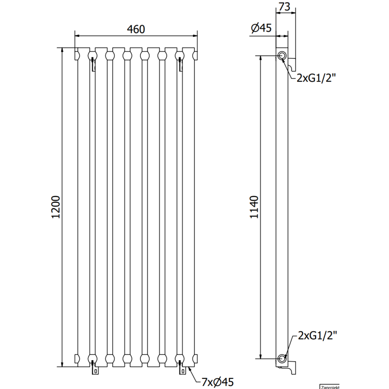 Mexen Texas koristeradiaattori 1200 x 460 mm, 659 W, valkoinen - W203-1200-460-00-20