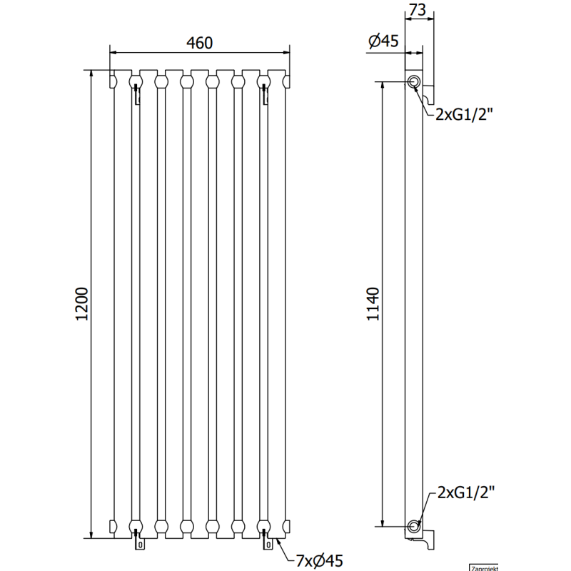 Mexen Texas koristeellinen lämmitin 1200 x 460 mm, 659 W, musta - W203-1200-460-00-70