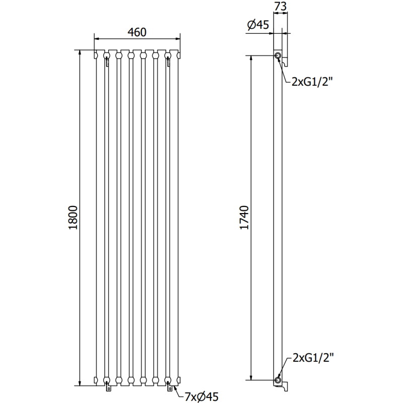 Mexen Texas dekoratiivne radiaator 1800 x 460 mm, 965 W, valge - W203-1800-460-00-20