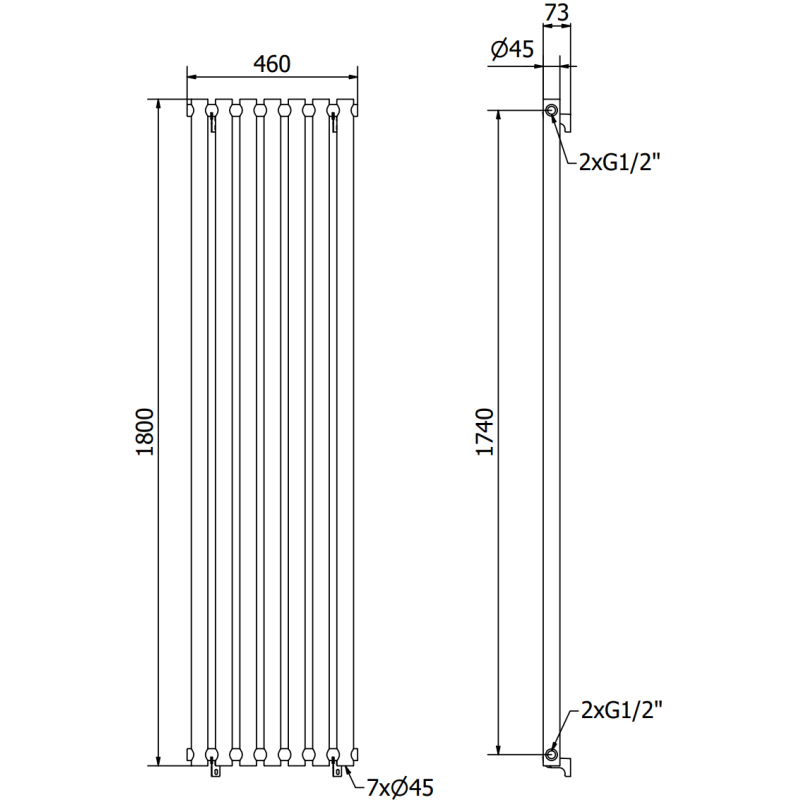 Mexen Texas koristeellinen lämmitin 1800 x 460 mm, 965 W, musta - W203-1800-460-00-70