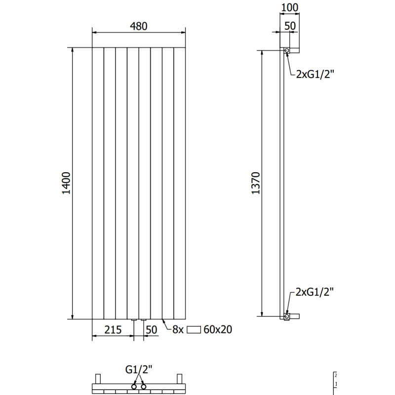 Mexen Topeka dekoratiivne radiaator 1400 x 480 mm, 950 W, must - W210-1400-480-00-70