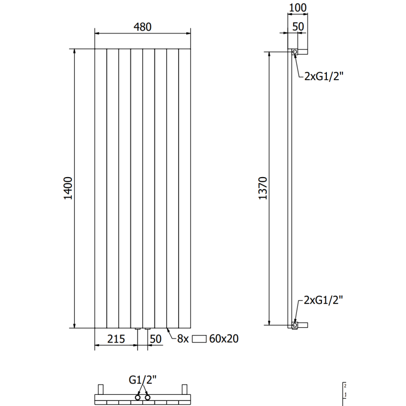 Mexen Topeka radiador decorativo 1400 x 480 mm, 950 W, preto - W210-1400-480-00-70