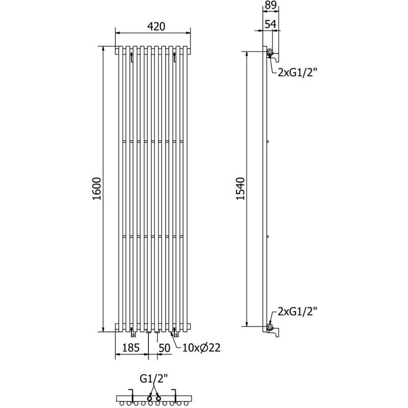 Mexen Tulsa dekoratiivne radiaator 1600 x 420 mm, 613 W, must - W219-1600-420-00-70