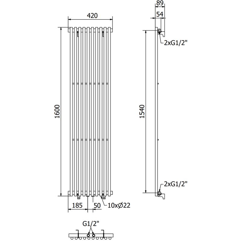 Mexen Tulsa koristeellinen lämpöpatteri 1600 x 420 mm, 613 W, musta - W219-1600-420-00-70