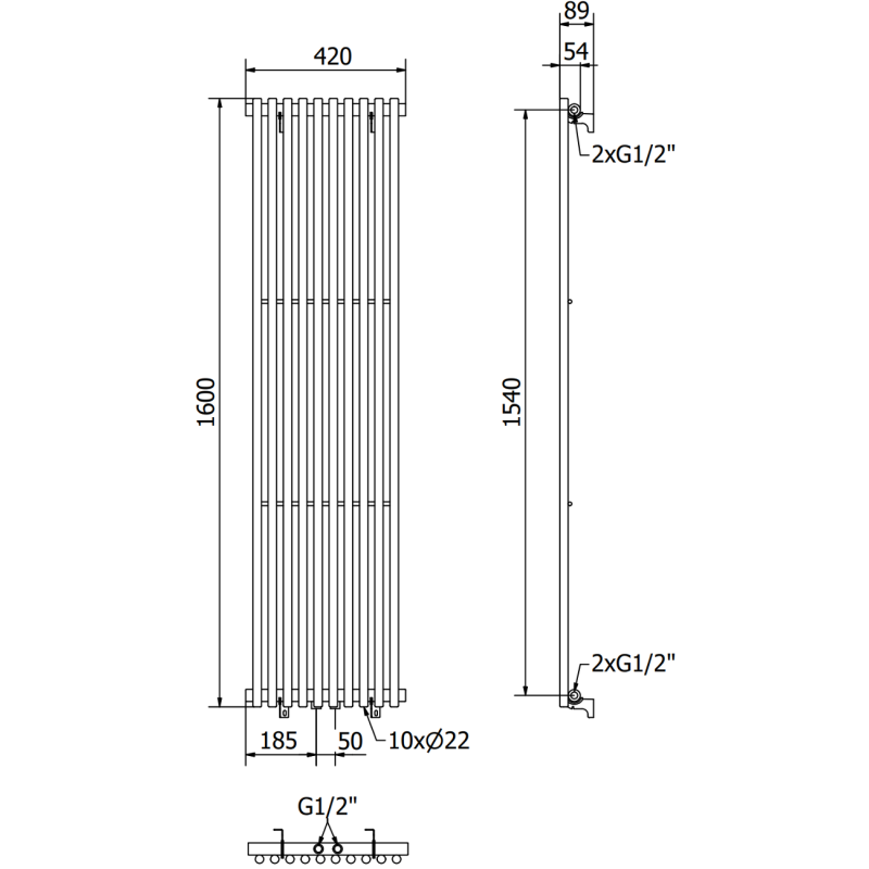 Mexen Tulsa radiador decorativo 1600 x 420 mm, 613 W, negro - W219-1600-420-00-70