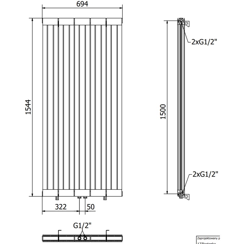 Mexen Waco dekoratiivne radiaator 1544 x 694 mm, 1550 W, valge - W217-1544-694-00-20