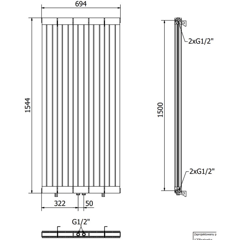 Mexen Waco radiateur décoratif 1544 x 694 mm, 1550 W, blanc - W217-1544-694-00-20