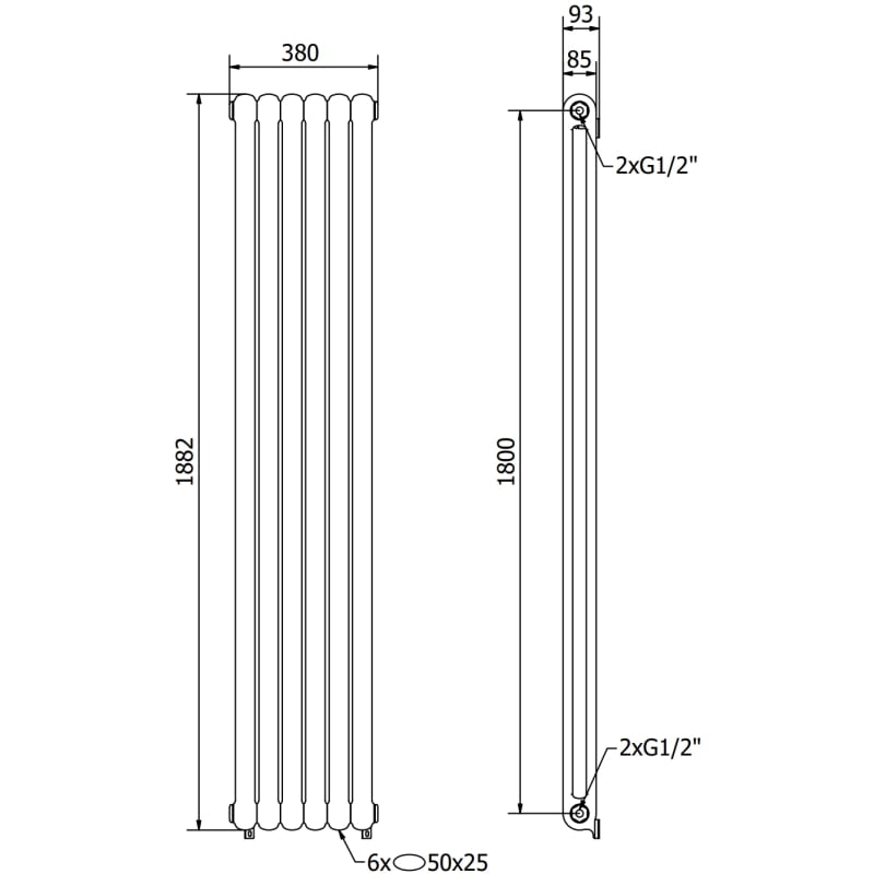 Mexen Kent dekoratiivne radiaator 1882 x 380 mm, 1392 W, valge - W216-1882-380-00-20