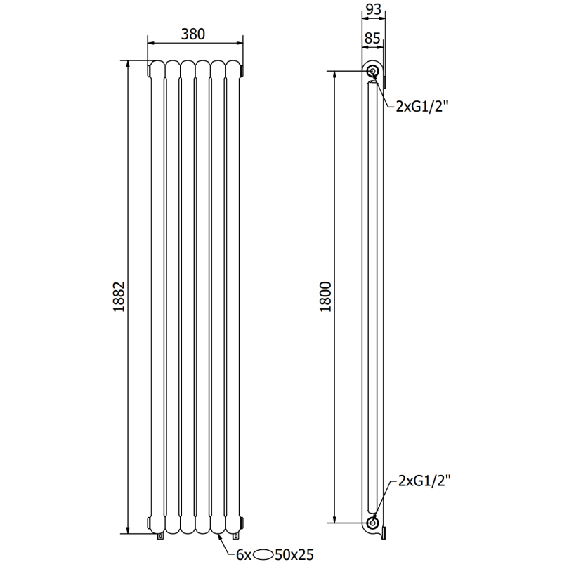 Mexen Kent decorative radiator 1882 x 380 mm, 1392 W, black - W216-1882-380-00-70