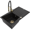 Mexen Cesar fregadero de granito de 1 cubeta con escurridor y grifo de cocina Aster, negro - 6514-77-73450-57-G