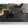 Mexen Cesar 1-bowl granite sink with drainer and Aster kitchen tap, black - 6514-77-73450-57-B