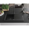 Mexen Cesar granite sink 1-bowl with drainer and Aster kitchen tap, black - 6514-77-73450-70-B