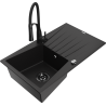 Mexen Cesar fregadero de granito de 1 cuba con escurridor y grifo de cocina Aster, negro - 6514-77-73450-70-B