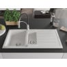 Mexen Andres 1.5-bowl granite sink with drainer and Aster kitchen tap, white - 6515-20-73450-07
