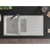 Mexen Andres 1.5-bowl granite sink with drainer and Aster kitchen tap, white - 6515-20-73450-07