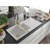 Mexen Andres fregadero de granito de 1,5 senos con escurridor y grifo de cocina Aster, blanco - 6515-20-73450-57-G