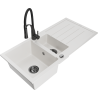 Mexen Andres granite sink 1.5-bowl with drainer and Aster kitchen tap, white - 6515-20-73450-70-B
