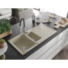Mexen Andres Granitspüle 1,5-Becken mit Abtropffläche und Küchenarmatur Aster, beige - 6515-69-73450-07