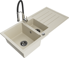 Mexen Andres Granitspüle 1,5-Becken mit Abtropffläche und Küchenarmatur Aster, beige - 6515-69-73450-07-B