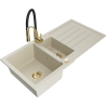 Mexen Andres 1.5-bowl granite sink with drainer and Aster kitchen faucet, beige - 6515-69-73450-57-G