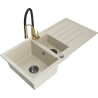 Mexen Andres 1.5-bowl granite sink with drainer and Aster kitchen tap, beige - 6515-69-73450-57-B