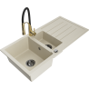 Mexen Andres granitische spoelbak 1,5-komors met afdruiprek en keukenkraan Aster, beige - 6515-69-73450-57-B