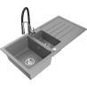 Mexen Andres granite sink 1.5-bowl with drainer and Aster kitchen tap, grey - 6515-71-73450-07