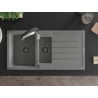 Mexen Andres fregadero de granito 1,5 cuencas con escurridor y grifo de cocina Aster, gris - 6515-71-73450-07-B