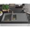 Mexen Andres Granitspüle 1,5-becken mit Abtropffläche und Küchenarmatur Aster, grau - 6515-71-73450-57-G